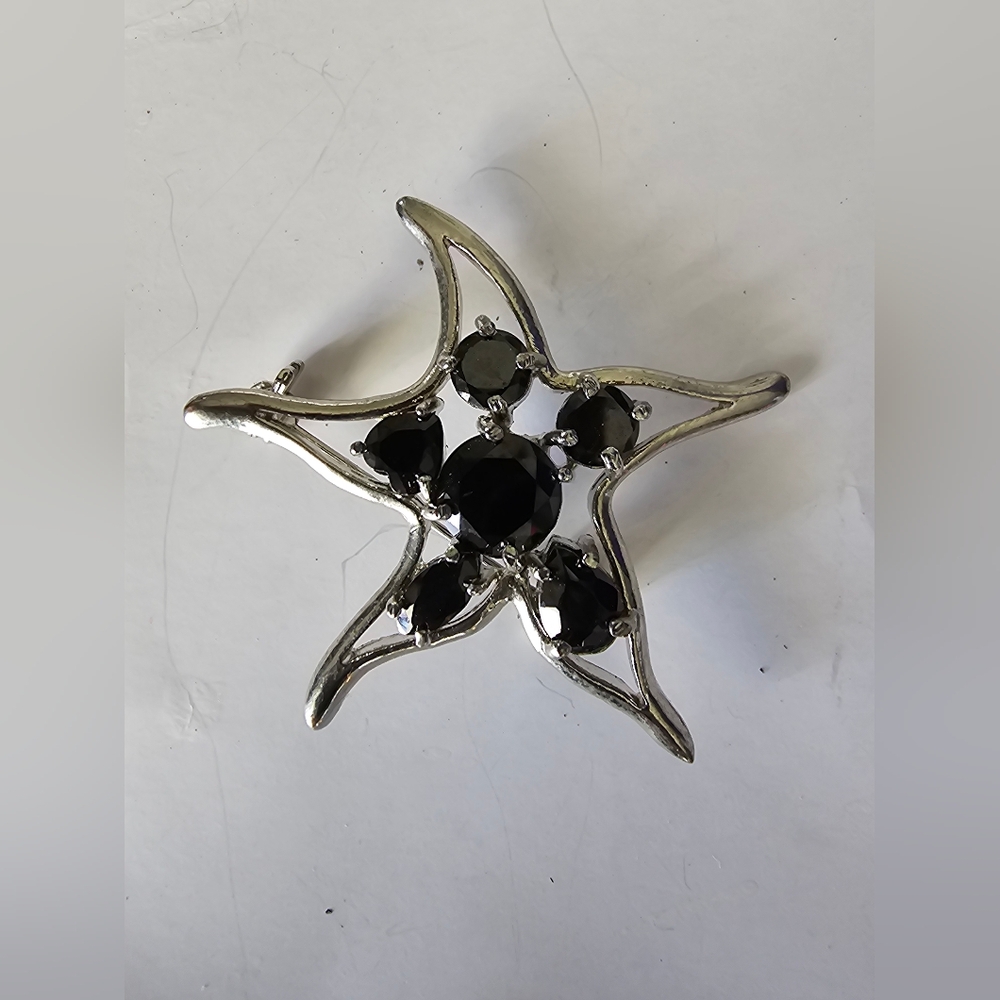 Elegant Silver and Black Starfish Brooch